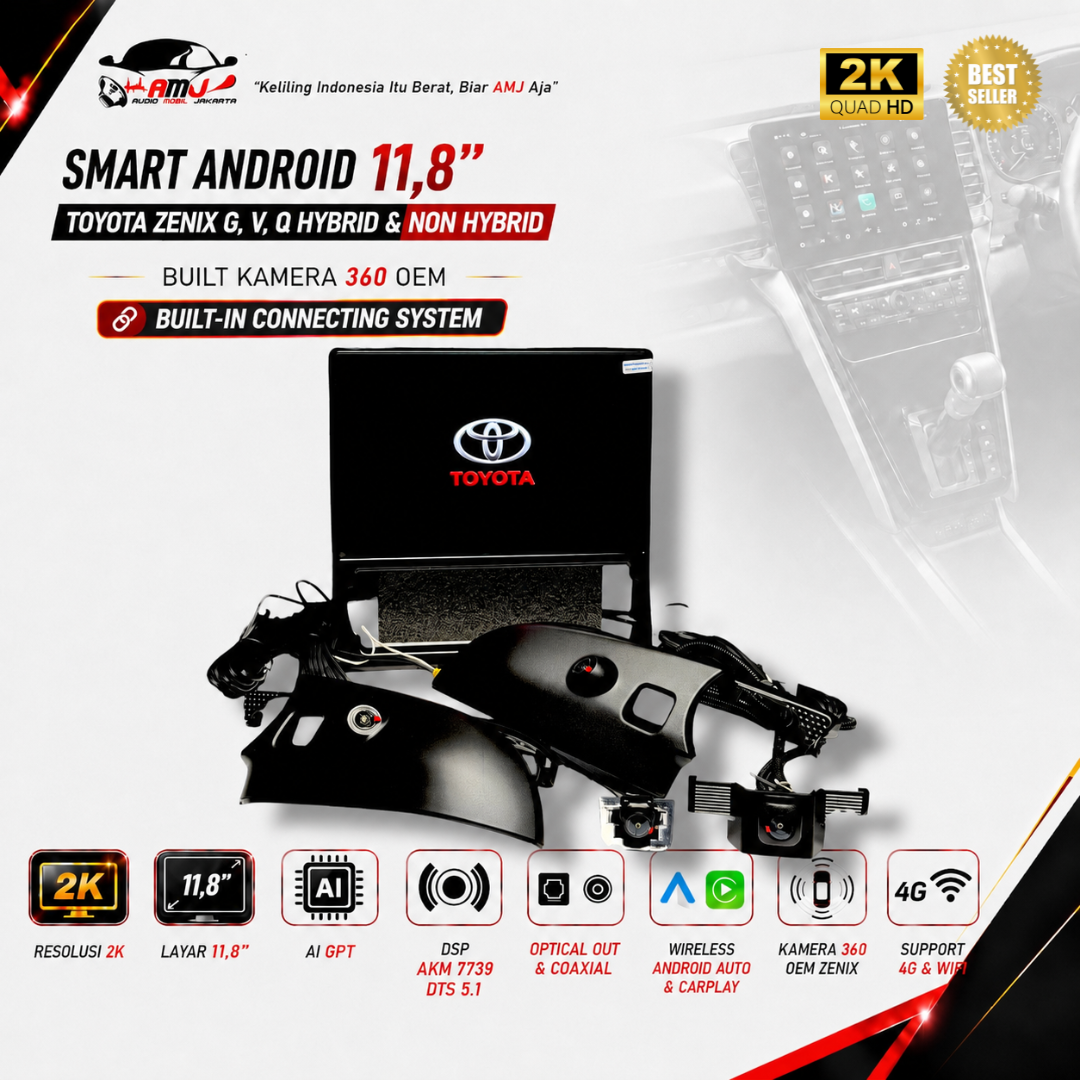 Smart Android 11.8" - Toyota Zenix G, V, Q Hybrid & Non Hybrid (Built Kamera 360 OEM)