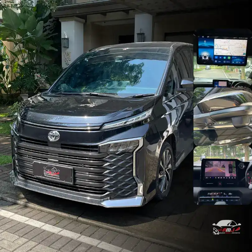 Pemasangan Head Unit 360 + TV Plafon di Toyota Voxy
